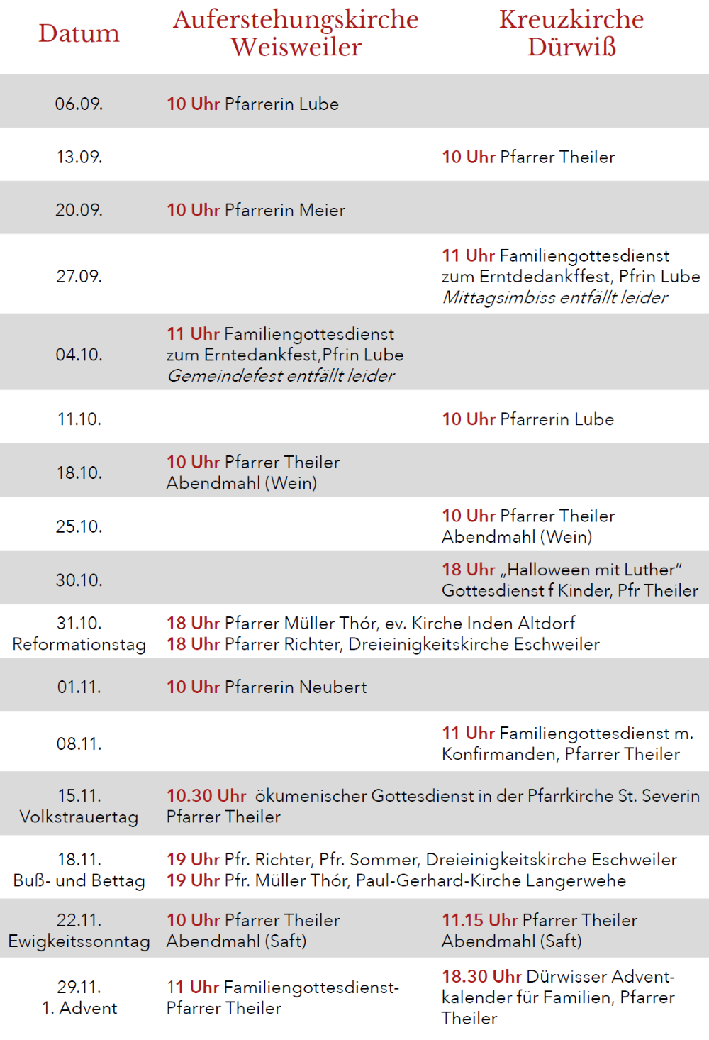 Gottesdienstplan